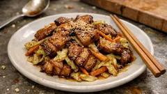 豚バラとキャベツの甘め野菜炒め—みりんと砂糖でまろやか、ごはんが進む