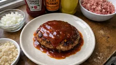 いつものハンバーグが変わる：ケチャップ×ウスターにマスタードを足す、フライパン1つの簡単ソース