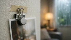 賃貸の壁に穴を開けない、クリップ×マステ×マグネットで写真を飾る方法