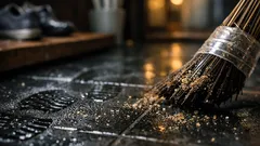 玄関の砂がジャリジャリする日に試したい ほうきにテープを貼るだけ掃除術