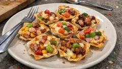 餃子の皮でパリッと一口ピザ:ホットプレートで具材をのせて焼くだけ